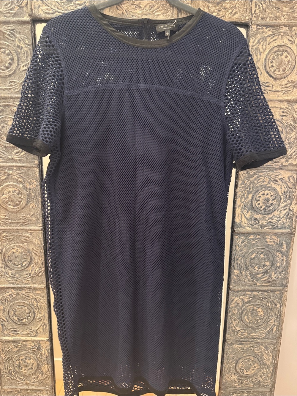 Rag and Bone Navy Blue Mesh Short Sleeve Dress. Arm pit to arm pit 19 in